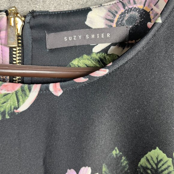 SUZY SHIER Dress Size XL Black Floral Sleeveless Knee-Lenght Feminine Stretch - Picture 3 of 8